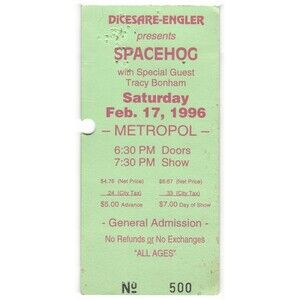 Vintage 1996 Spacehog Tracy Bonham Concert Ticket Stub Pittsburgh PA